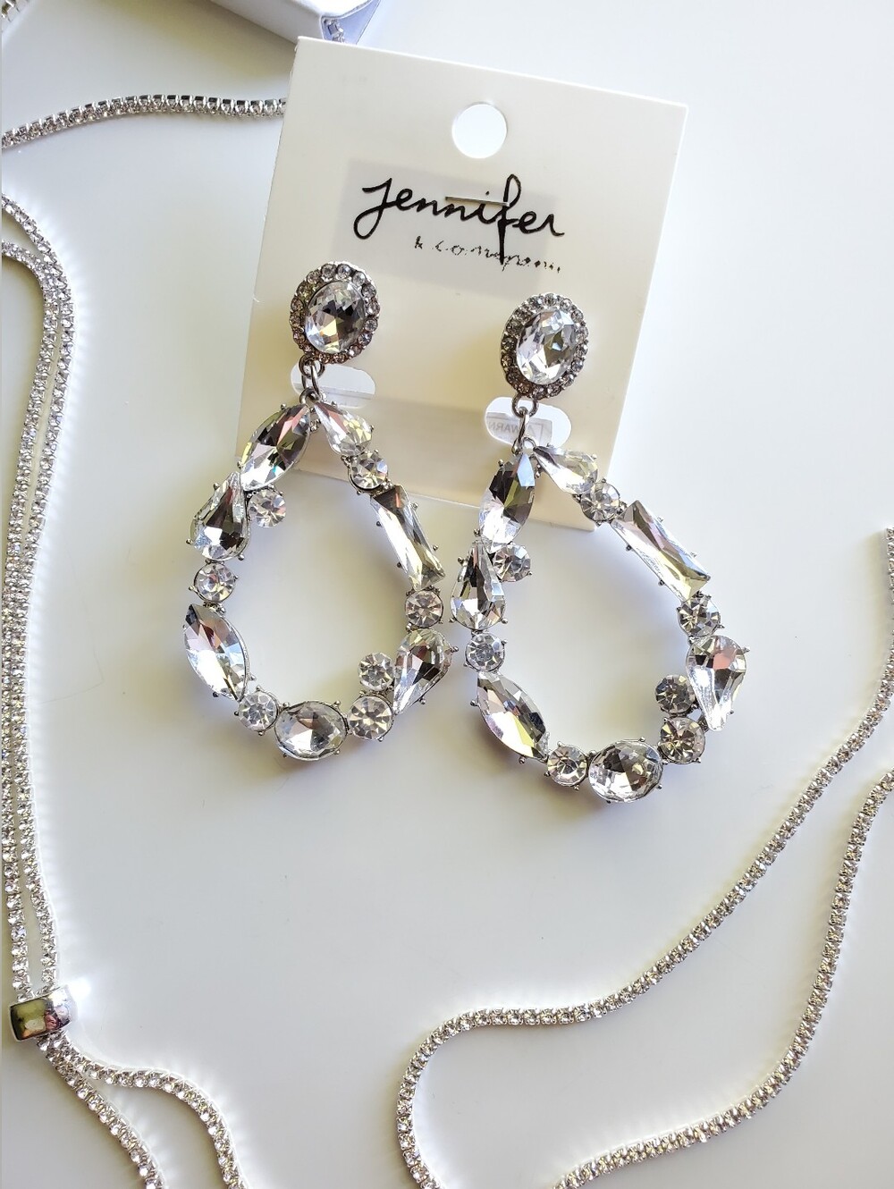 Crystal-Encrusted Teardrop Chandelier Earrings by Jennifer & Company